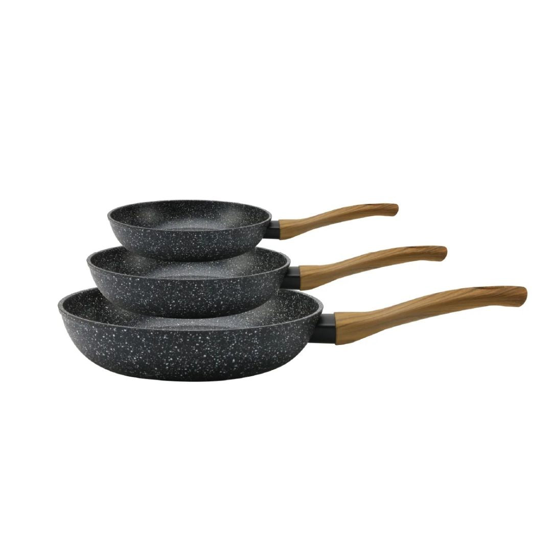 Ensemble de 3 poêles avec manche en bois