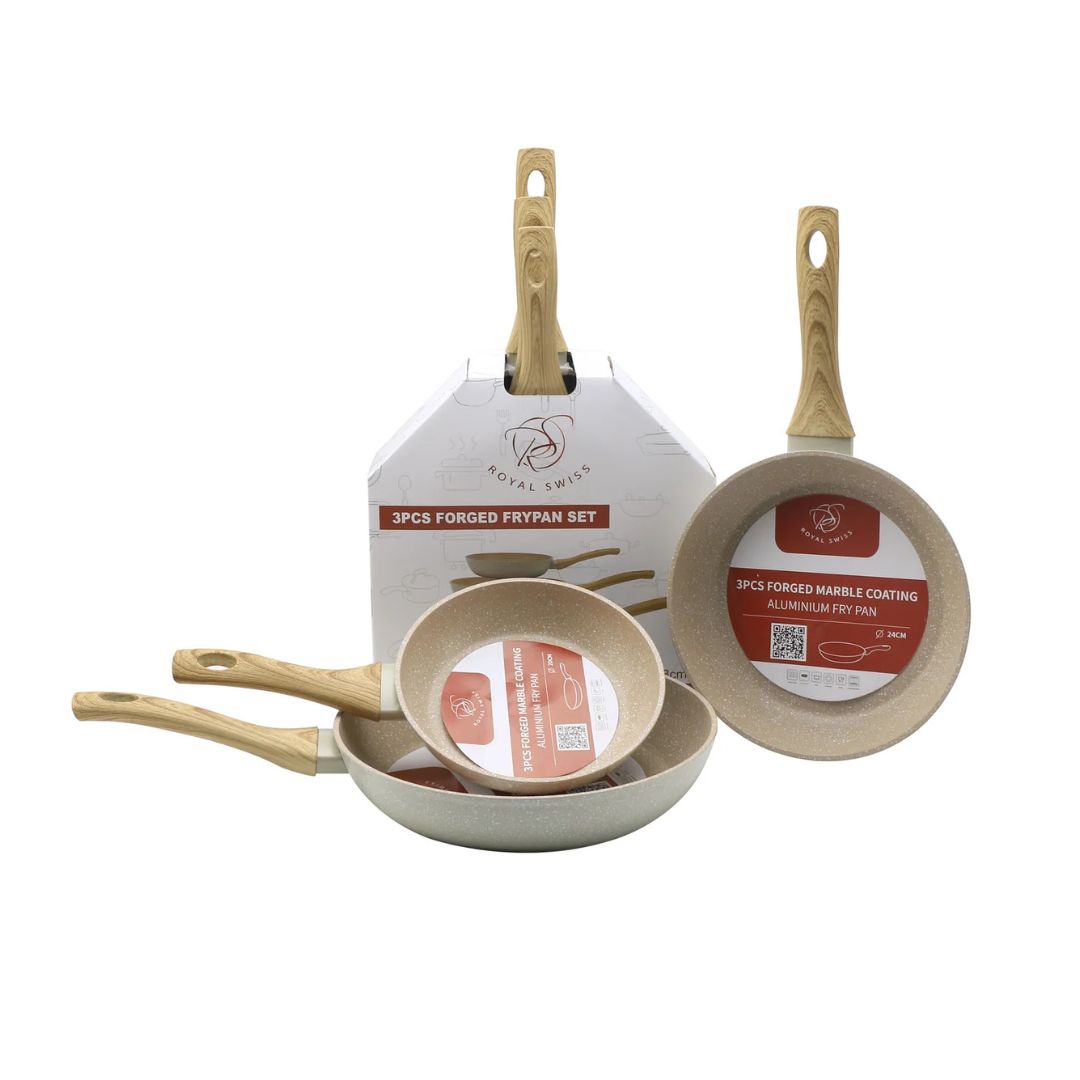 Ensemble de 3 poêles avec manche en bois