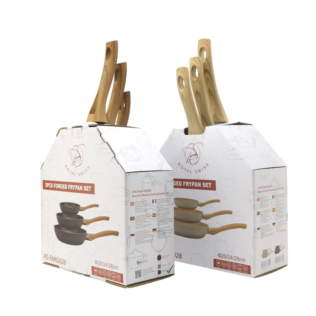 Ensemble de 3 poêles avec manche en bois